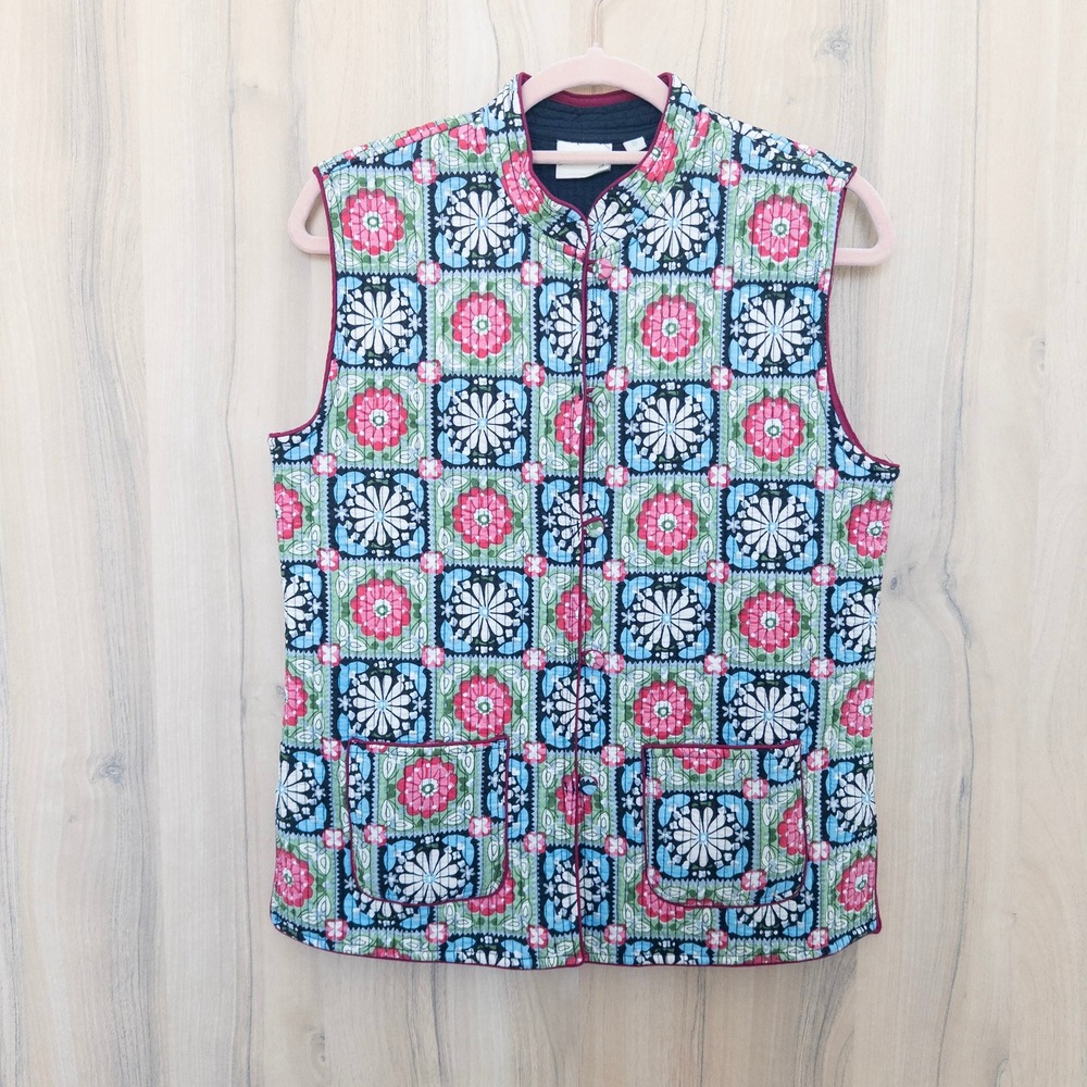 Julia Amory Women Quilted Vest S Patchwork Reversible Floral Cottage Boho Artsy